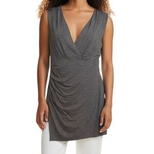 WHITE HOUSE BLACK MARKET Heather Grey Ruched Asymmetrical Hem Date Top NWT Small